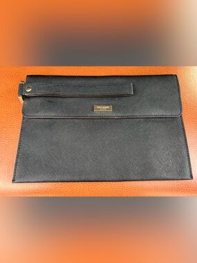 kate spade Black Saffiano Leather Wristlet Clutch with Gold Accent